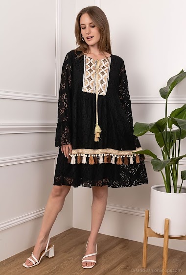 Wholesaler Miss Charm - Lace embroidered dress with string