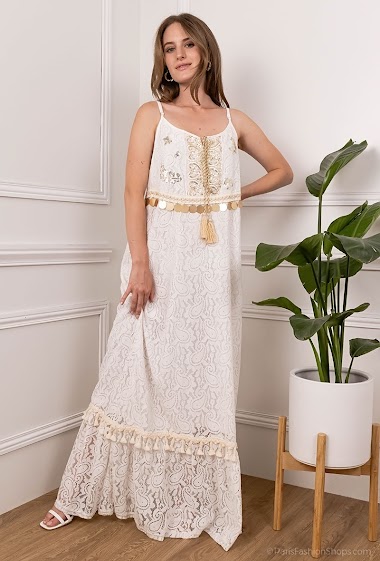 Wholesaler Miss Charm - Lace embroidered dress with ornements