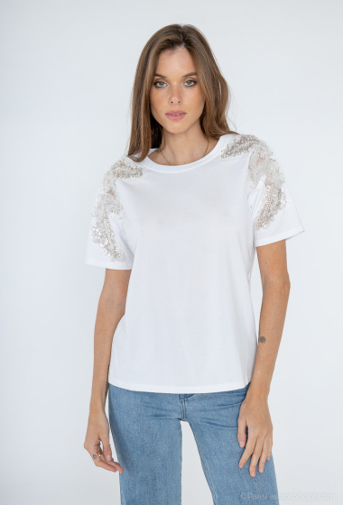 Wholesaler Miss Charm - Flower pattern shoulder T-shirt