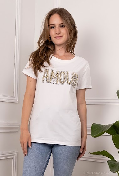 Wholesaler Miss Charm - T-shirt with script in rhinestones