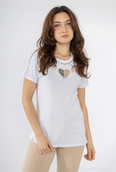 Grossiste Miss Charm - T-Shirt à motif coeur en strasse multicouleur
