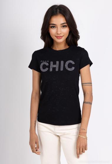 Großhändler Miss Charm - T-Shirt mit „PARIS CHIC“-Muster