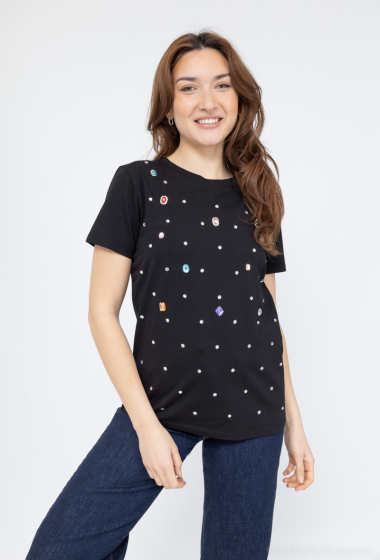 Großhändler Miss Charm - T-Shirt mit mehrfarbigen Strasssteinen