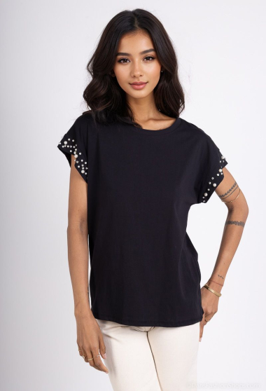 Wholesaler Miss Charm - T-shirt with pearl sleeves