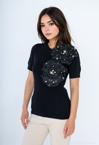 Wholesaler Miss Charm - Flower-print knitted T-shirt