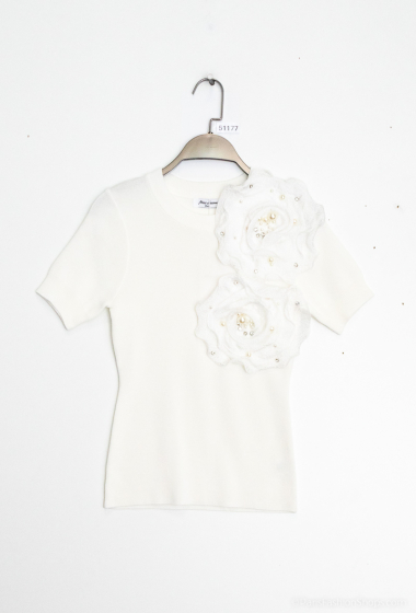 Grossiste Miss Charm - T-shirt en mailles à motif fleur