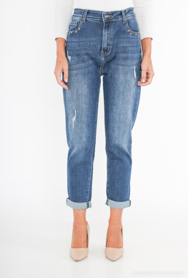 Wholesaler Miss Fanny - Ripped mom jeans with rhinestones