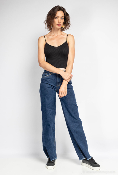 Wholesaler Miss Fanny - Wide leg jeans with frayed bottom