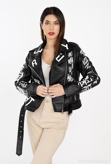 Wholesaler Miss Sissi - Faux leather printed biker jacket