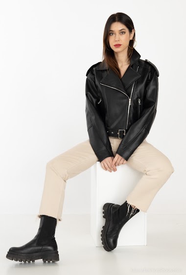 Wholesaler Miss Sissi - Faux leather biker jacket over size