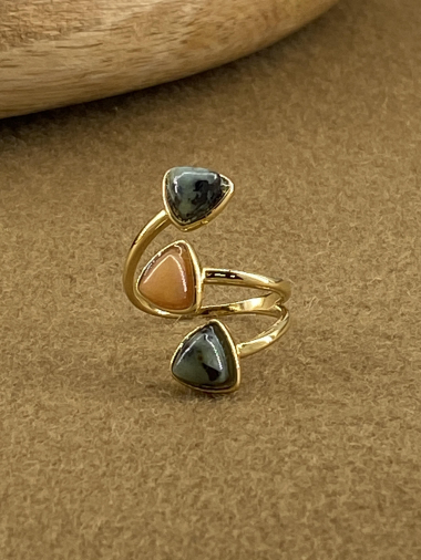 Wholesaler MISSRA PARIS INFINITY - Stainless steel ring with black/orange natural stone