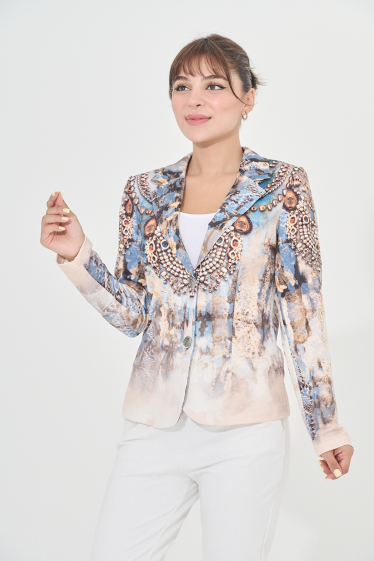 Wholesaler Missy Tekstil - Printed blazer with rhinestones