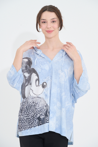 Großhändler Missy Tekstil - Bluse mit Kapuze mit Strass-Print