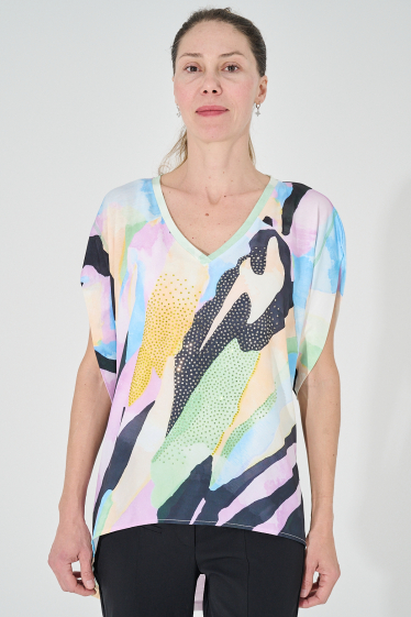Großhändler Missy Tekstil - Bluse mit V-Ausschnitt und Strassmuster-Print