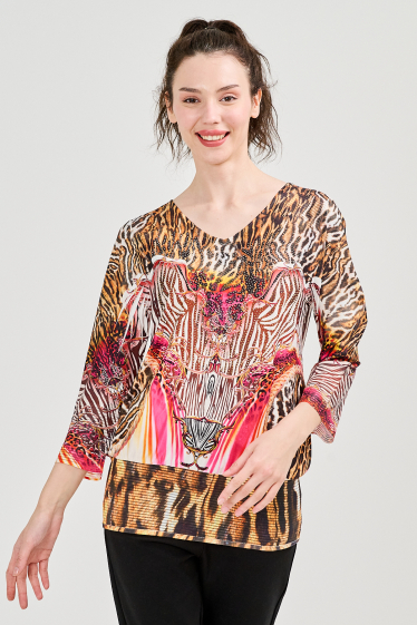 Grossiste Missy Tekstil - Blouse imprimé tigré à strass
