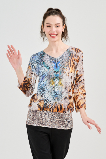 Grossiste Missy Tekstil - Blouse imprimé tigré à strass