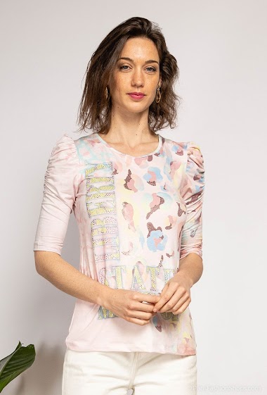 Großhändler Missy Tekstil - Printed blouse with rhinestones