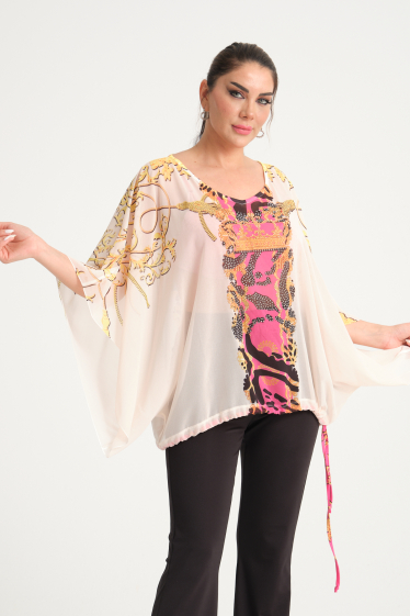Großhändler Missy Tekstil - Transparente Bluse mit Blumenmuster