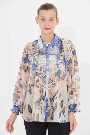 Wholesaler Missy Tekstil - Printed shirt with rhinestones