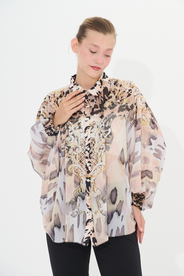 Wholesaler Missy Tekstil - Printed shirt with rhinestones