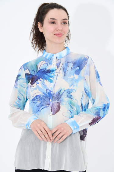 Großhändler Missy Tekstil - Bedrucktes Hemd mit Strasssteinen