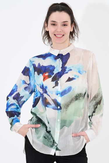 Großhändler Missy Tekstil - Bedrucktes Hemd mit Strasssteinen