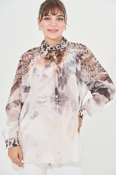 Wholesaler Missy Tekstil - Printed shirt with rhinestones