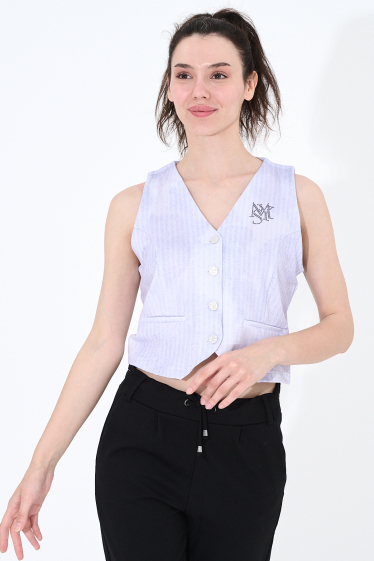 Wholesaler Missy Tekstil - Printed vest with rhinestones