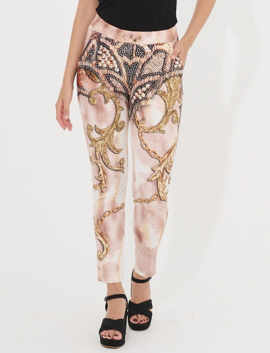 Wholesaler Missy Tekstil - Printed pants with rhinestones