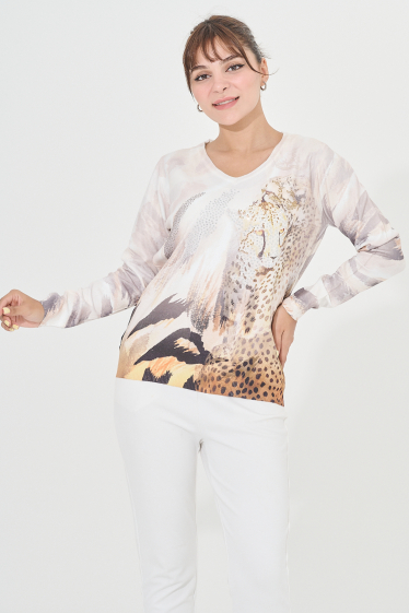 Wholesaler Missy Tekstil - Printed sweater with rhinestones