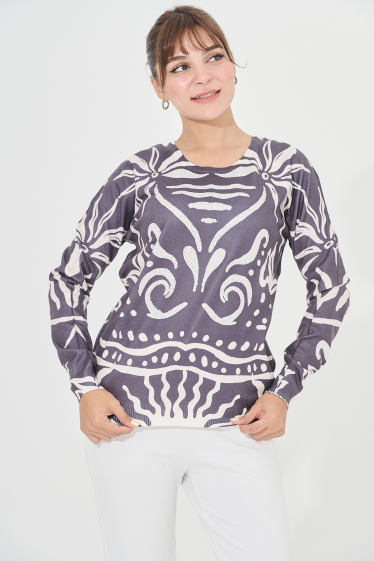 Wholesaler Missy Tekstil - Printed sweater with rhinestones