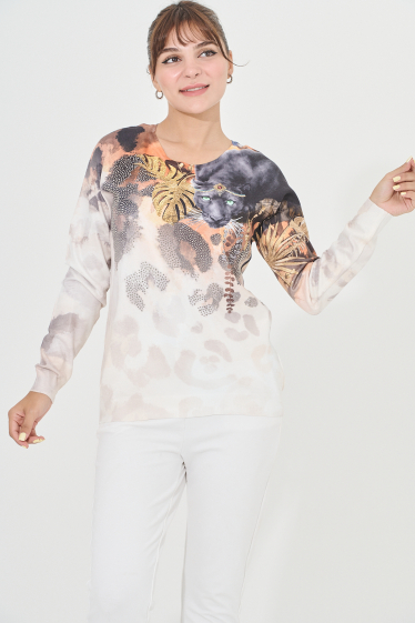 Wholesaler Missy Tekstil - Printed sweater with rhinestones