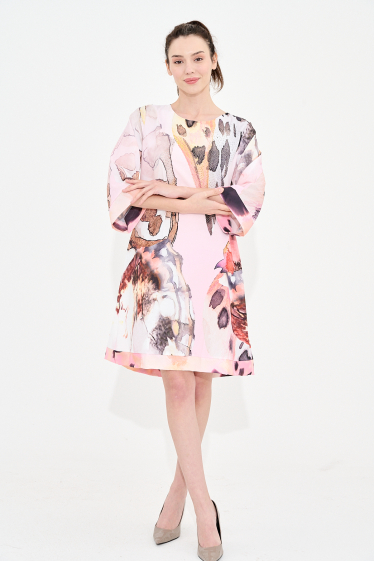 Großhändler Missy Tekstil - Lockeres, bedrucktes Kleid mit Strasssteinen