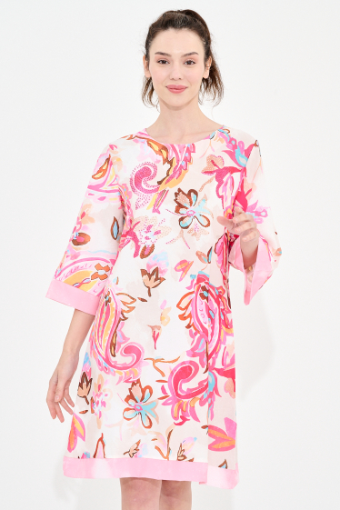 Großhändler Missy Tekstil - Lockeres, bedrucktes Kleid mit Strasssteinen