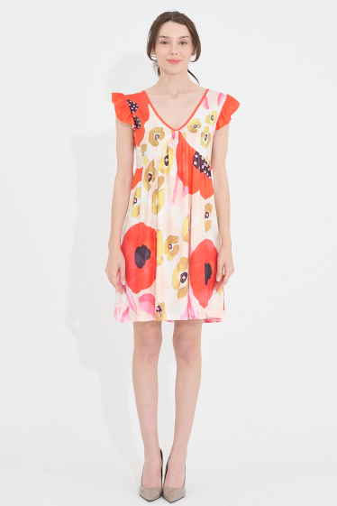 Wholesaler Missy Tekstil - Short floral print dress with rhinestones