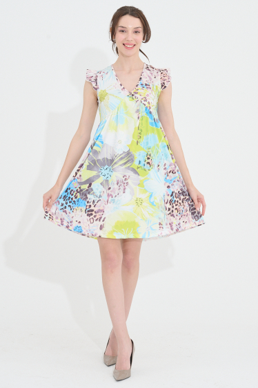 Großhändler Missy Tekstil - Kurzes Kleid mit Blumendruck und Strasssteinen