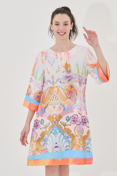 Grossiste Missy Tekstil - Robe imprimé à fleur et strass