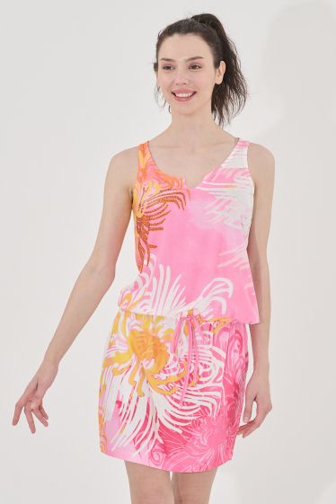 Großhändler Missy Tekstil - Kleid mit Blumen- und Strass-Print