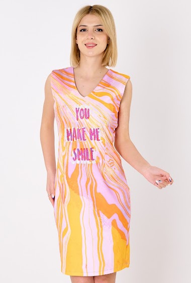 Wholesaler Missy Tekstil - Printed dress with inscription