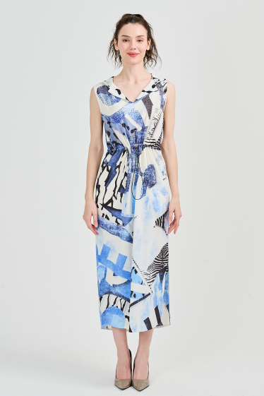Großhändler Missy Tekstil - Langes Kleid mit Muster und Strasssteinen