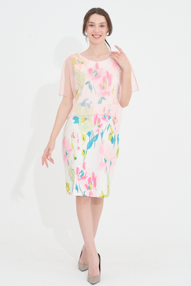 Wholesaler Missy Tekstil - Printed mid-length dress with rhinestones