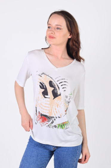 Grossiste Missy Tekstil - T-shirt blanc à motif