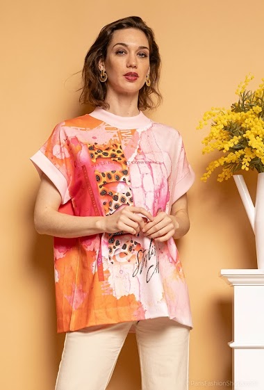 Wholesaler Missy Tekstil - Printed t-shirt with rhinestones