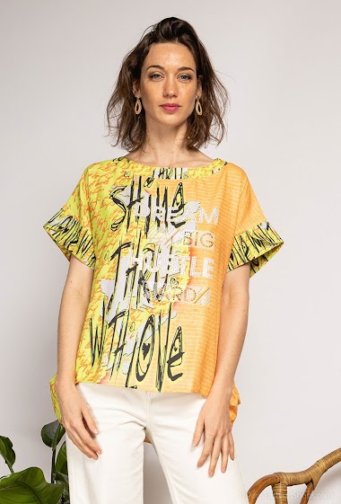 Wholesaler Missy Tekstil - Printed blouse with rhinestones