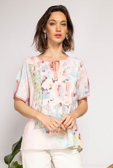 Grossiste Missy Tekstil - T-shirt imprimé à strass