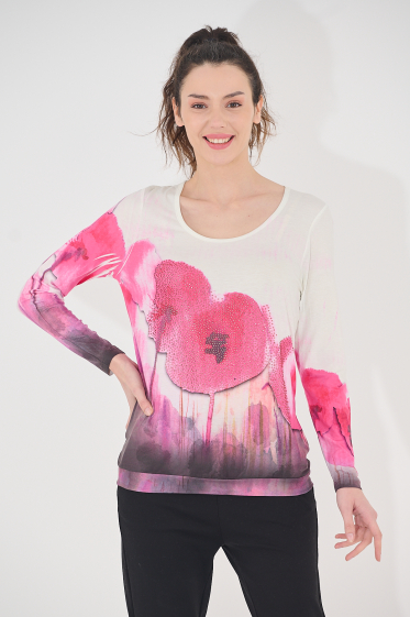 Großhändler Missy Tekstil - Bedrucktes T-Shirt mit Strasssteinen