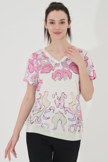Grossiste Missy Tekstil - T-shirt imprimé strass