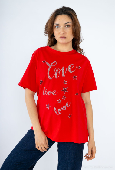 Großhändler MJ FASHION - Löwenzahn-T-Shirt mit „Love“-Strasssteinen