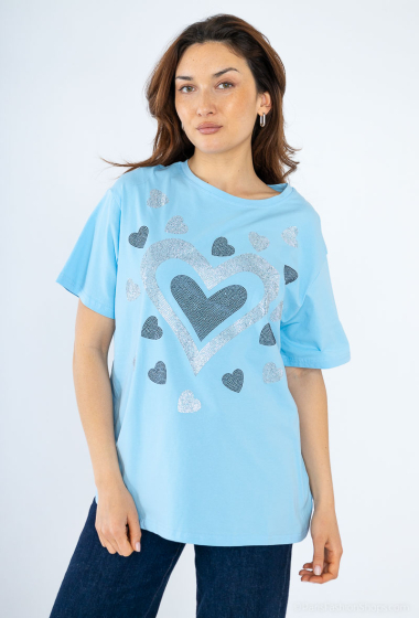 Großhändler MJ FASHION - Löwenzahn-T-Shirt mit „Love“-Strasssteinen