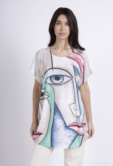 Grossiste MJ FASHION - T-shirt motif visage cubisme